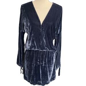 Anthropologie On The Road Blue Velvet Mini Dress Boho Regency Fairy Goth M $128